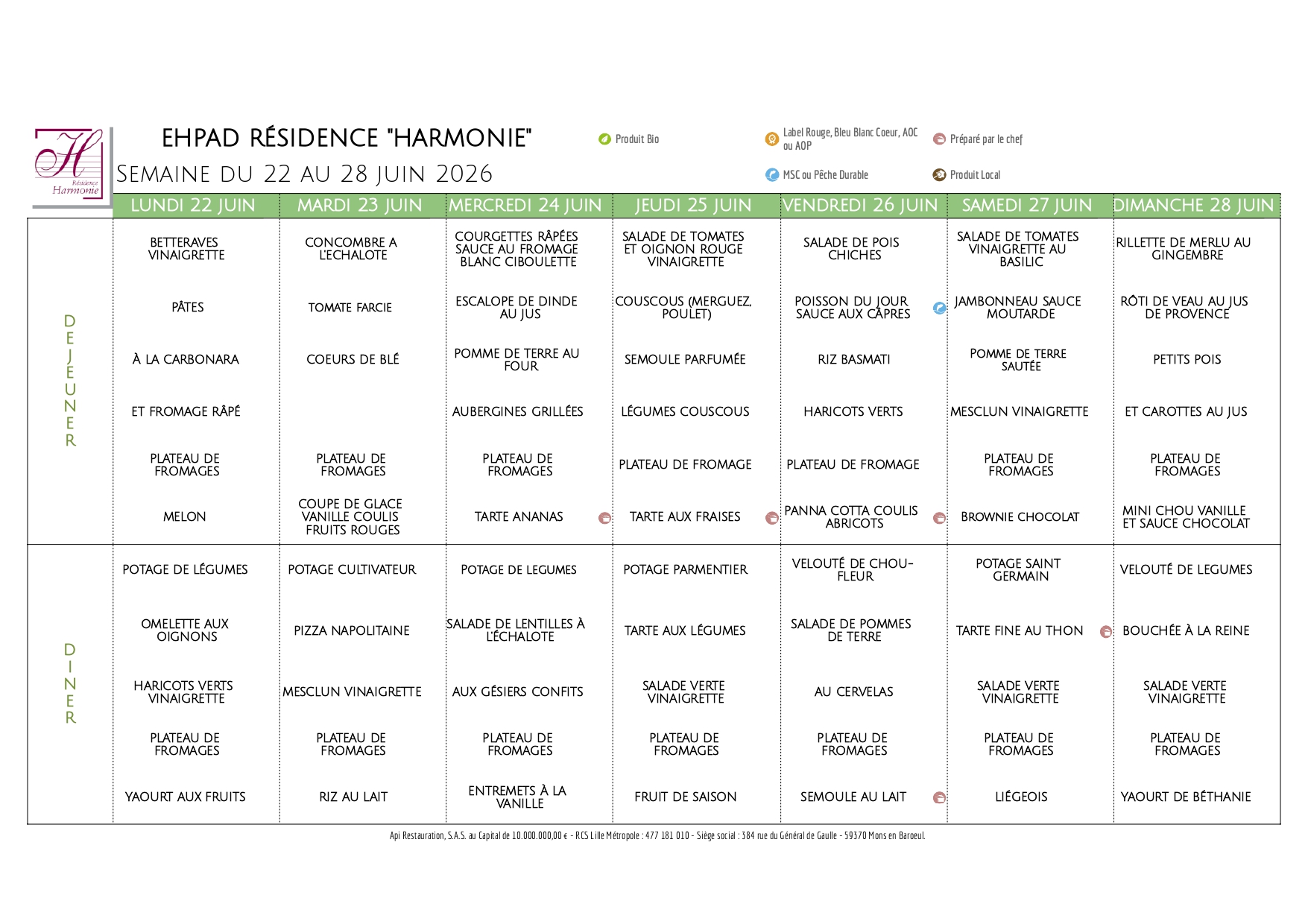 Menu semaine 26